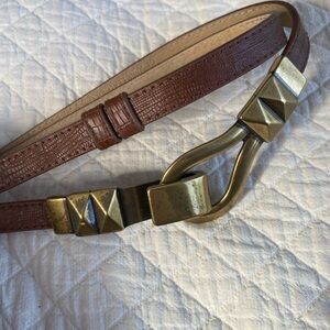 Classic Brown Belt w/ Gold Brass Tone Hook Loop, 1/2-inch Wide Size Medium-Large